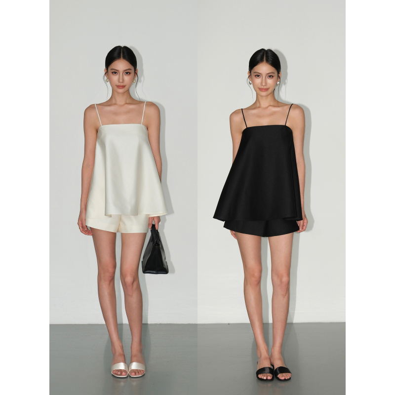 Neva Hu Sexy Tube Top Camisole for Women, Sleeveless Elegant Top, High-Waisted Casual Shorts Set