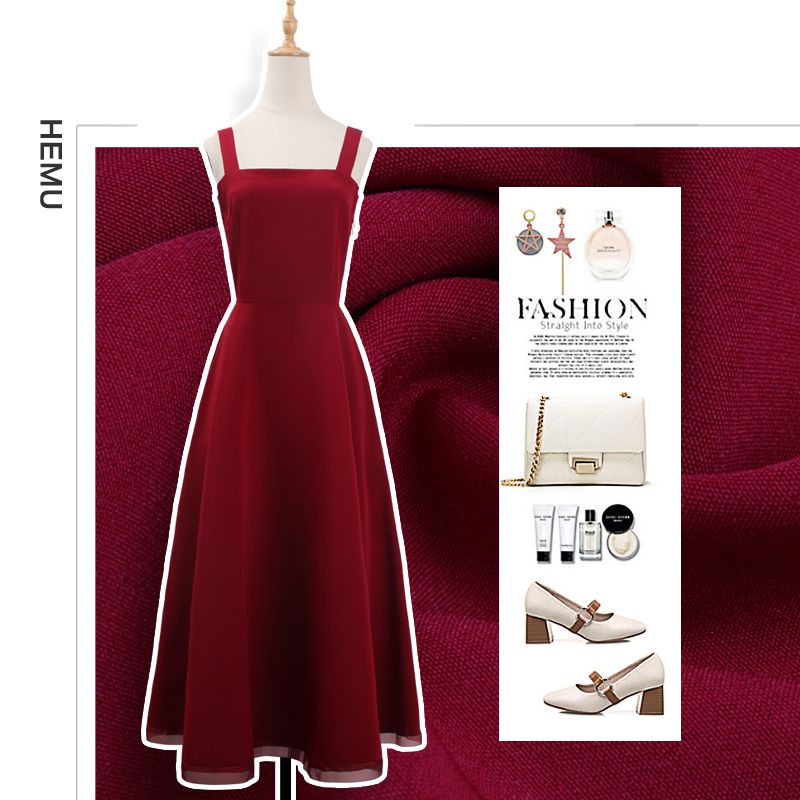 Harness one-piece dress woman Herbene small black dress Caster red fairy dress chic gentle summertime slim long dress-Taobao