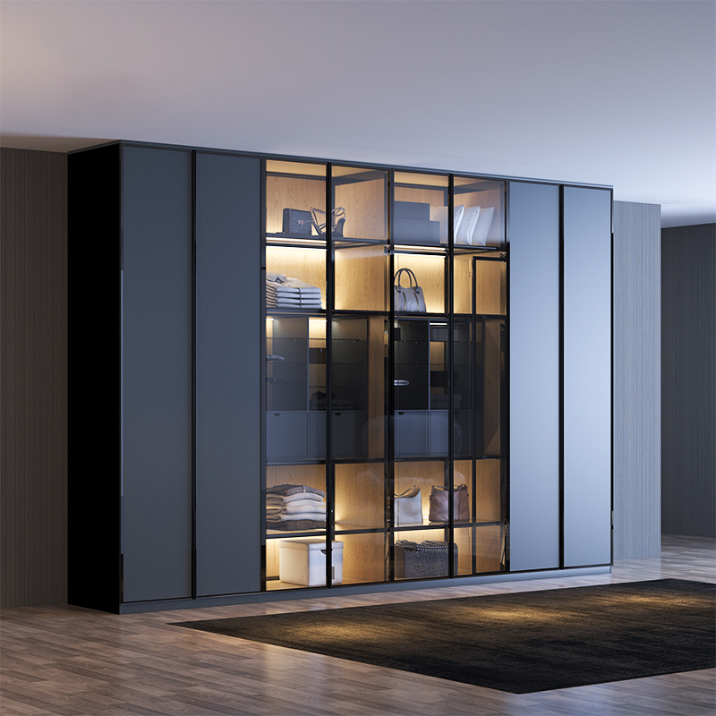 Nordic modern push Ramen big wardrobe finished product minimalist glass combined overall bedroom open light lavish four doors-Taobao