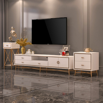 Postmodern coffee table TV cabinet combination Stainless steel simple small household coffee table Glass light luxury living room furniture ins