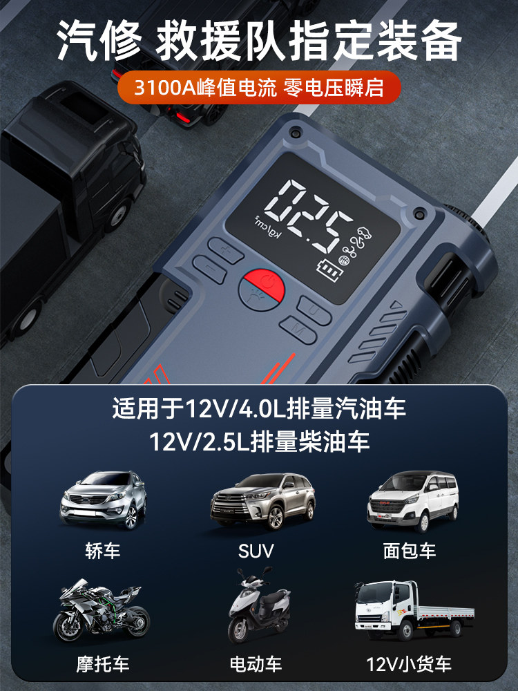Car Air Pump with Power Bank, Emergency Jump Starter, All-In-One Emergency Battery Booster, Powerful Ignition Tool