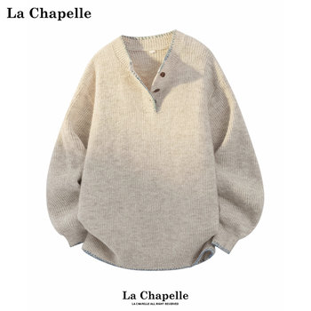 La chapelle sheep wool henley collar sweater for men and women in autumn and winter heavy simple knitted sweater relaxed couple new style La chapelle sheep wool henley collar sweater for men and women in autumn and winter heavy simple knitted sweater relaxed couple new style