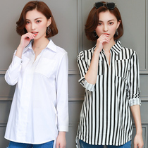 Plus size base shirt womens shirt 2020 new womens spring dress Korean medium long shirt loose top