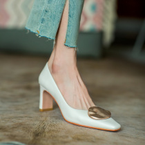 Gulvdinel Temperament Square Head ~ ~ High Heels Women 2021 New Spring Commute Flat Heel Light Stomp Shoes