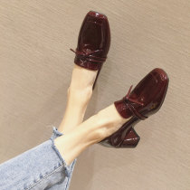 Goulvdinel Season 100 lap ~ ~ square head coarse heel single shoe woman 2021 new fashion Inron lacquered leather small leather shoes
