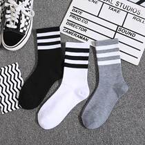 Socks for matching shark pants 5 Double pure color black and white striped socks female midi tide short barrel three bar couples learn