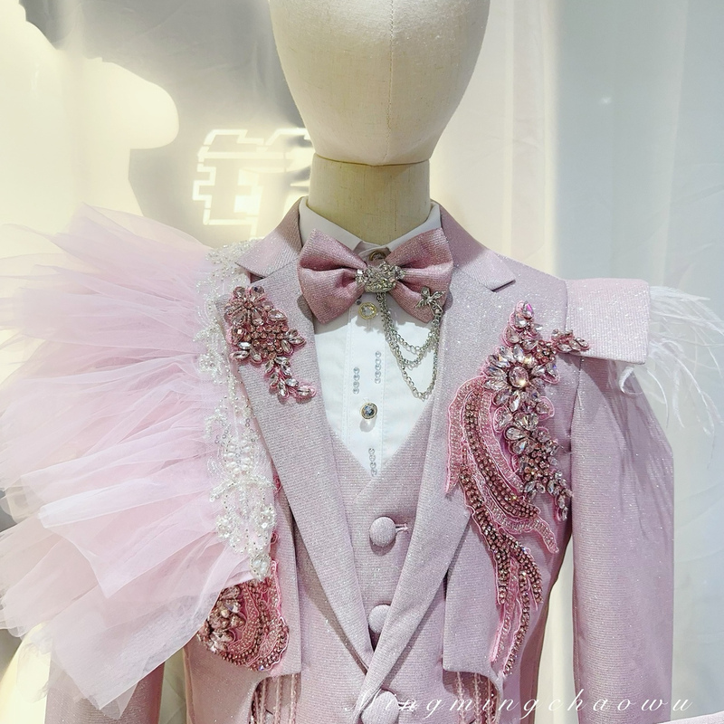Mingming Chaowu Children's High-End Luxury Formal Wear Boys' Suit Set with a Sense of Design for Runway Shows, Hosting, and Singing