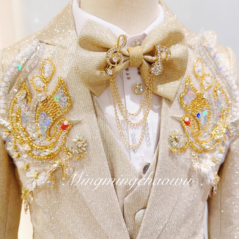 Mingming Trendy House Children's Formal Wear New Luxury Boys' Suit Set Fashionable Boys' Host Piano Performance Outfit