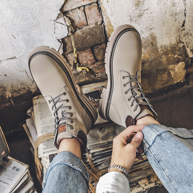 Martin boots men's work boots 2025 new autumn and winter high-top thick sole height-enhancing versatile leather boots men's big yellow boots