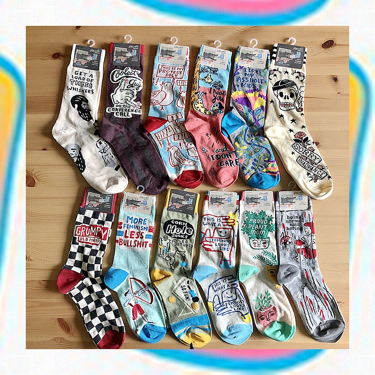Sock Dad In-Stock Blueq Street Art Socks Floral Socks Hand-Drawn Art Illustration Long Socks Unisex Thin Style