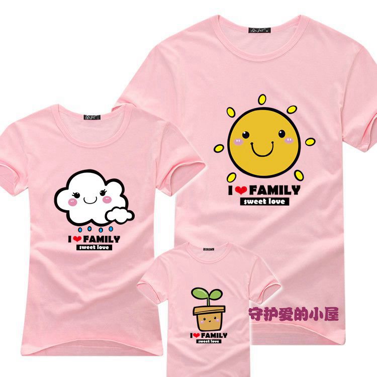 Màu vàng cha mẹ-con cả gia đình 2018 mới mùa hè thủy triều một chiếc áo thun ba mảnh cha mẹ con cotton ngắn tay áo form rộng cho cả gia đình