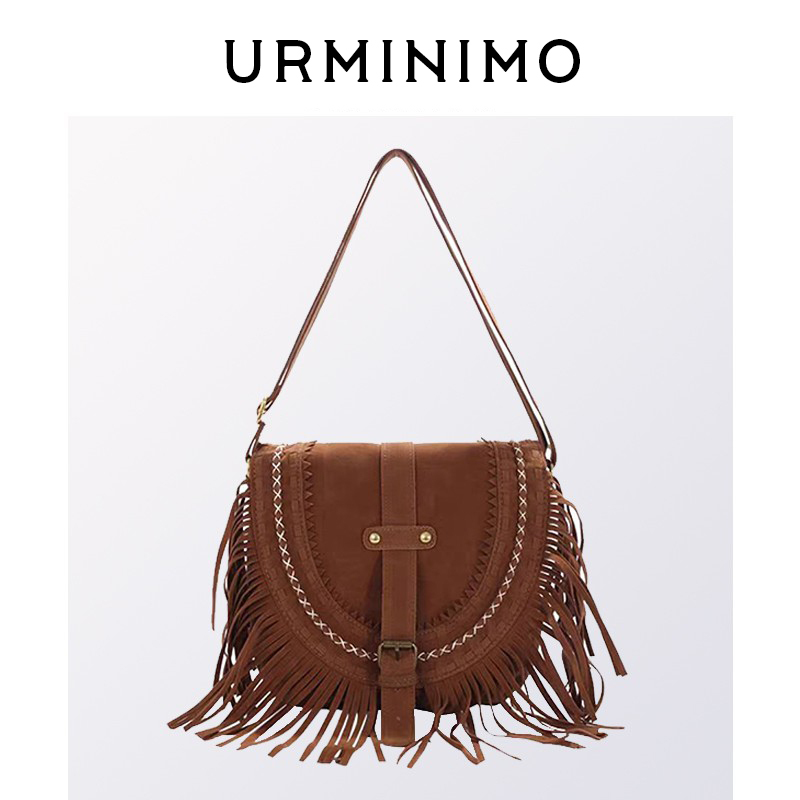Tassel Bag Brown Bohemian Bag Xinjiang Ethnic Style Denim Bag Melard Retro Crossbody Bag Women's Accessories