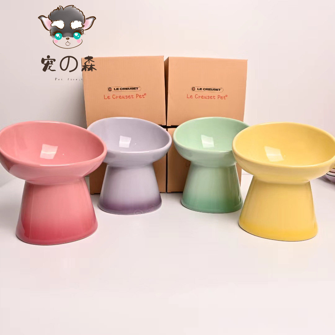 Cool color oblique mouth high-footed ceramic underglaze color pet food utensils pet rice bowl cats and dogs universal oblique mouth bowl puppet rice bowl