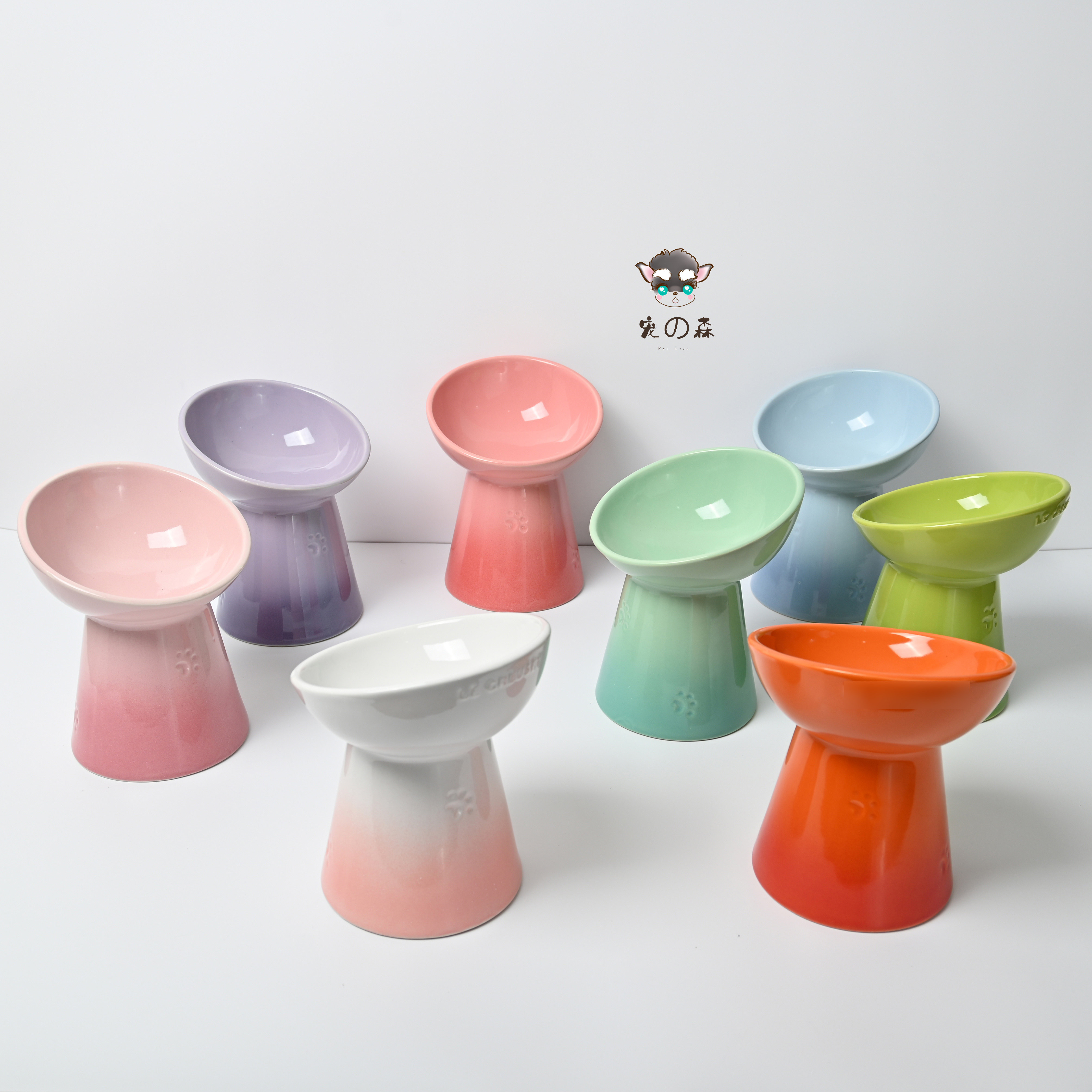 Pet bowl high-footed oblique bowl ceramic bowl cat food bowl dog drinker bowl gradient color cat food bowl cool color
