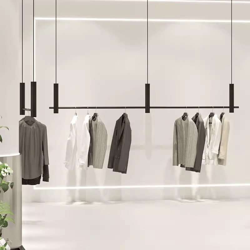 Clothing Store Hanging Rack, Wedding Dress Rack, Women's Clothing Store Hanging Rod, Black Steel Wire Rope, Height Adjustable Clothes Hanger, Ceiling Hanging