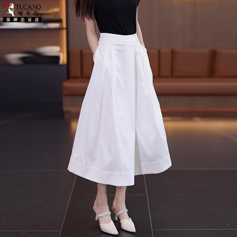 Woodpecker High-Waisted Wide-Leg Pants for Women, Summer Thin Style 2026 New Loose Casual Cropped Skirt Pants, Wide-Leg Pants