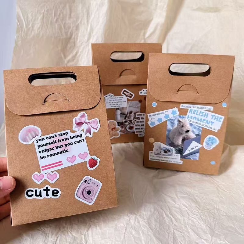 New ins Brown Portable Gift Box ins Style Gift-Giving Shipping Packaging Material Packing Box Kraft Paper Gift Bag