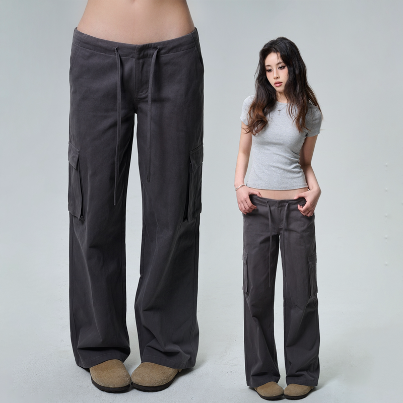 Joyhahh - Low-Waisted Straight-Leg Cargo Pants, Slimming and Versatile, Cotton Casual Pants with Multiple Pockets Joyhahh - Low-Waisted Straight-Leg Cargo Pants, Slimming and Versatile, Cotton Casual Pants with Multiple Pockets