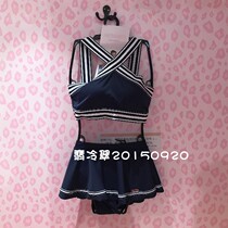 Fendi Shi womens swimsuit fashion navy style striped tube top split two-piece swimsuit FS0716