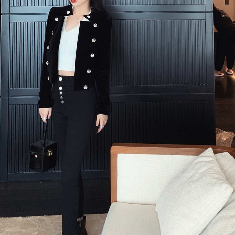 High - waist elastic jeans girl 2022 new black tight buttock with thin pencil pants nine - point straight pants