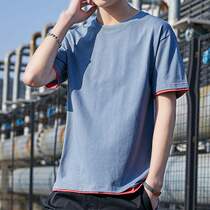 Summer new pure cotton short-sleeved youth mens T-shirt Korean round neck solid color T-shirt loose plus size top mens C