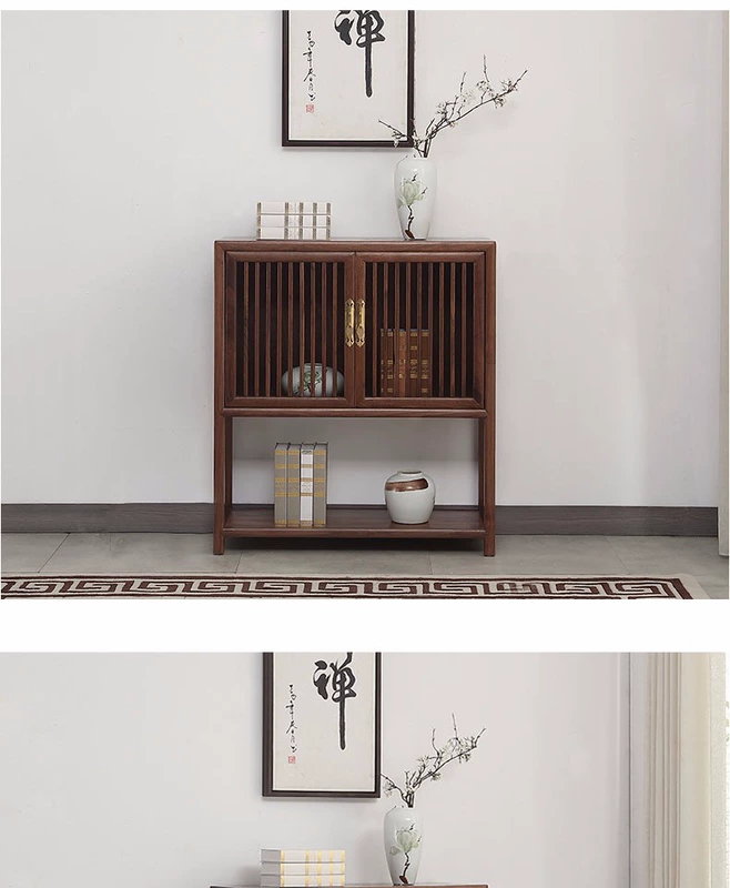 Thiền Nguyên Đán tủ chè tủ chè gỗ đen óc chó tủ cũ elm hai tủ khóa tủ ngắn rỗng - Buồng tủ nhựa 4 ngăn