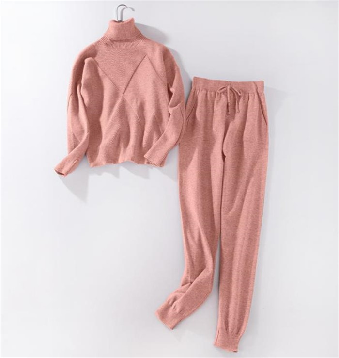 knitted high collar top trousers two-piece set nihaostyles clothing wholesale NSJXW105060