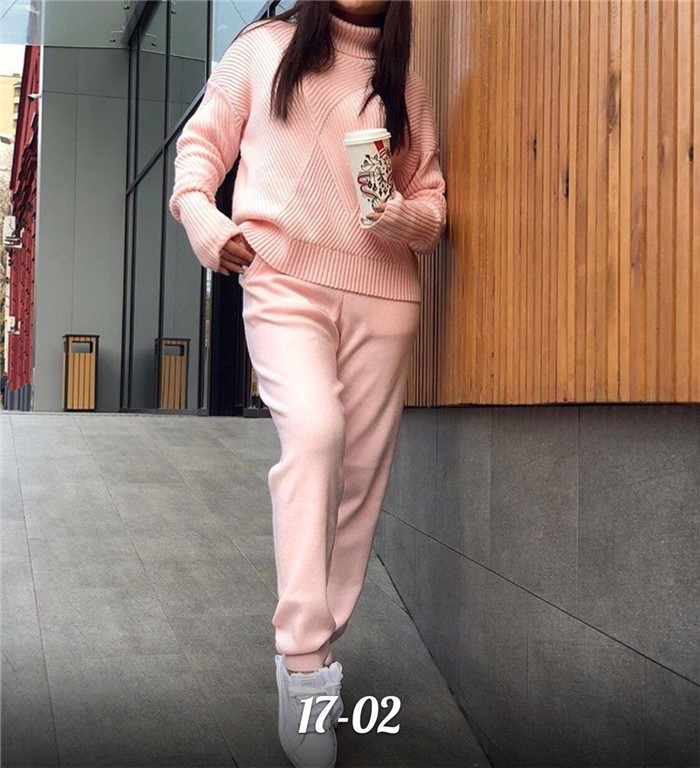 Knitted High Collar Top Trousers 2 Piece Set NSJXW105060