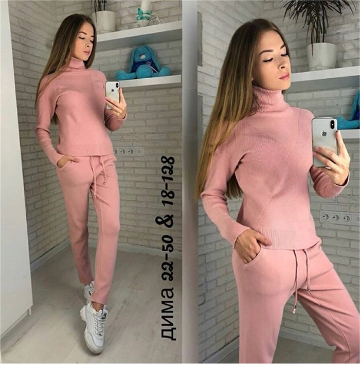 Conjunto de 2 piezas de pantalones de punto con cuello alto NSJXW105060