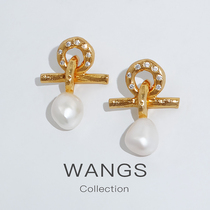 WANGS custom French elegant retro niche design baroque pearl inlaid 925 silver earrings Fedoma