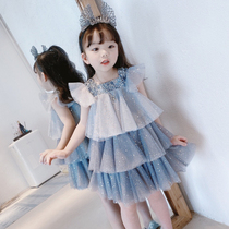 Childrens super foreign gas sequin dress girl princess dress puffy gauze 2021 new mesh dress baby fairy dress