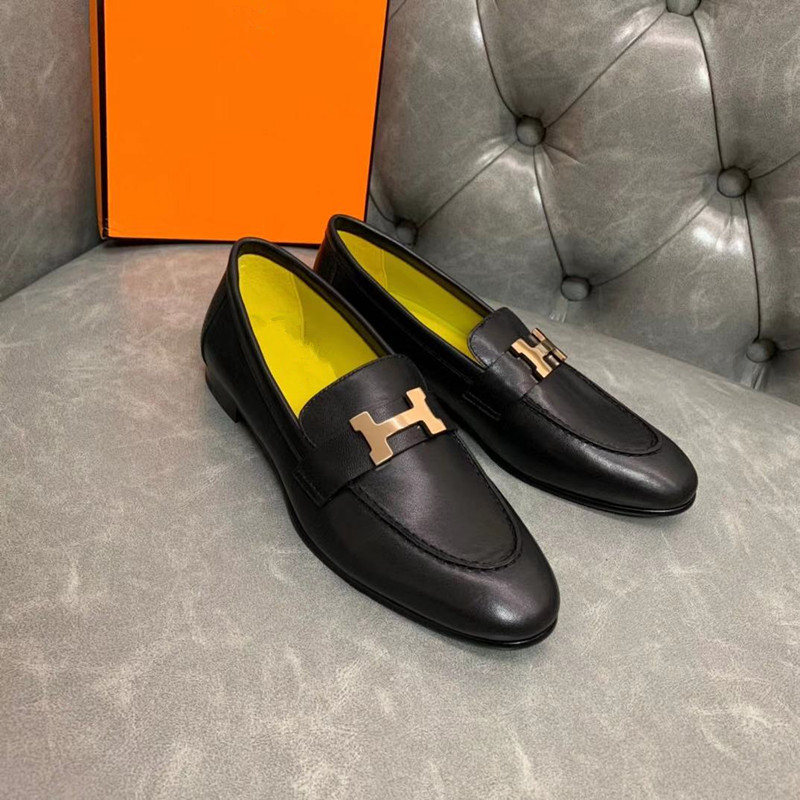 Black Gold Button (Lemon Inside)Original factory H buckle Flat bottom Retro Britain Women's Shoes h Carrefour shoes genuine leather Single shoes Versatile Casual shoes tassels Small leather shoes
