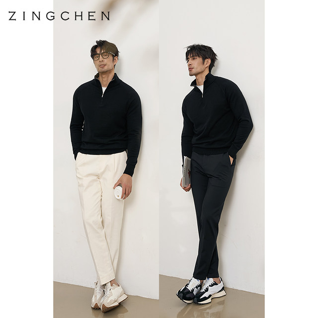 ZINGCHEN raglan sleeve zipper half turtleneck ເສື້ອກັນຫນາວພາຍໃນສໍາລັບຜູ້ຊາຍ