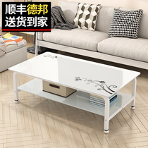 Tempered glass tea table simple living room small apartment tea table rectangular table economic metal simple small table