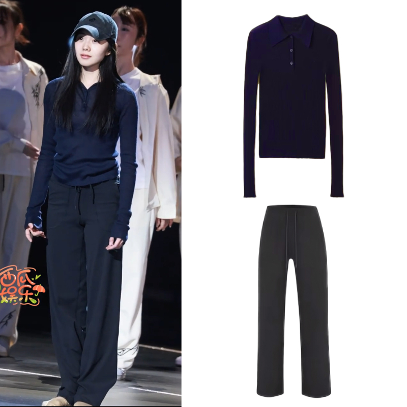 Liu Haocong's Same Style Black Yoga Pants with a Draping Effect, Slimming Straight-Leg Sports Wide-Leg Casual Pants Long Pants Set
