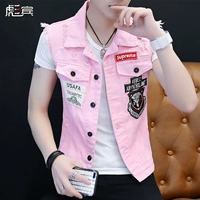 Áo vest nam lỗ cá tính không tay denim quần áo xuân hè mùa hè mỏng vest phiên bản Hàn Quốc áo vest đẹp xu hướng - Dệt kim Vest len dệt kim