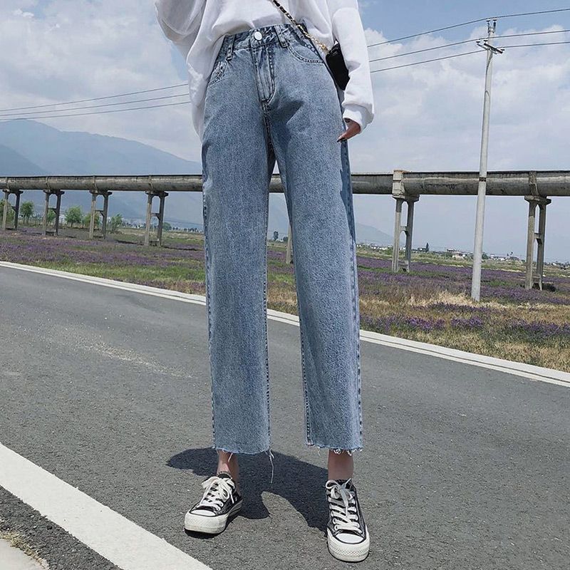 Jeans Lady Spring Autumn Season 2022 New high waist straight cylinder loose with slim and broad leg 89 Pants Tide Ins