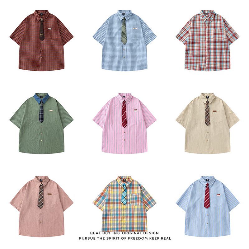 2025 Summer Dopamine Loose Versatile Striped College Style Casual Short Sleeve Polo Tie Shirt Top for Men and Women