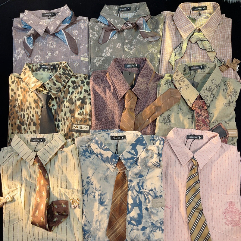 Summer Retro Short-Sleeved Tie Shirt for Men and Women, Hong Kong Style Niche Design, Trendy Layered Loose Shirt