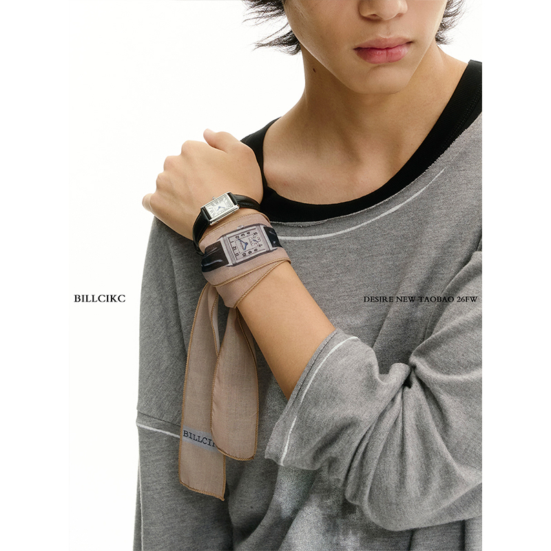 Cikc LAOSHU Niche Layered Watch Print Handkerchief Simple and Sophisticated Decorative Scarf with Vintage Charm