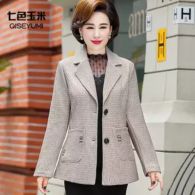 Mom short version windbreaker jacket 2019 wide wife spring and autumn plaid small suit fashion all-match age-reducing middle-aged women's clothing