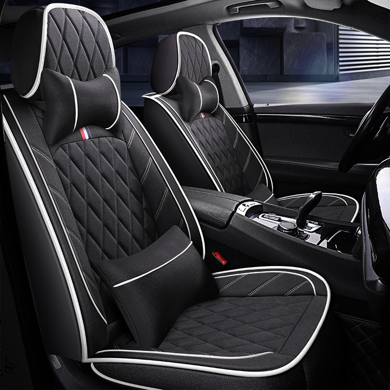 Net red car cushion four seasons universal all-inclusive linen fabric seat cover special seat cover car cushion set cushion cover