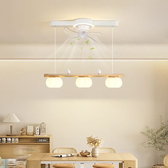 Restaurant Lamp, Shaking Head Fan Lamp, Long Eye Protection, Simple Cream Style Cotton Bird Bar, Solid Wood Dining Table Chandelier