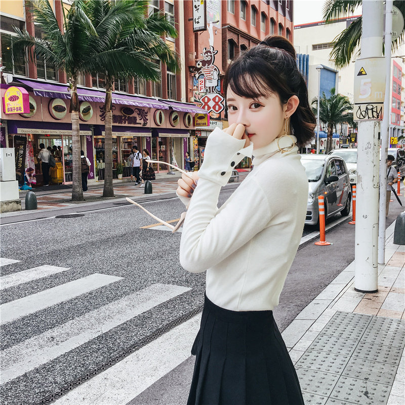秋冬百搭长袖打底衫女高领纯色修身显瘦套头针织衫 冬季内搭ER20