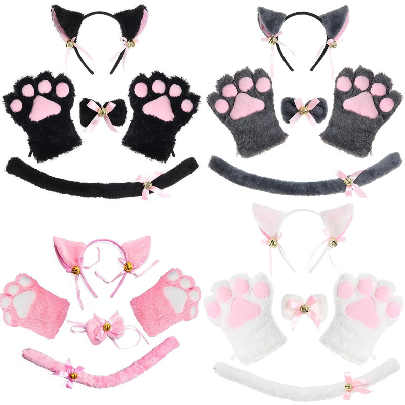 Cute Cat Anime Performance Set Cat Ears Headband Cat Tail Accessories Props Halloween Cosplay