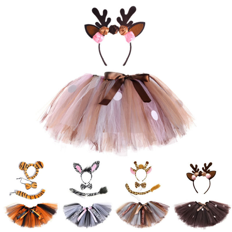 Christmas Girl's Elephant Reindeer Tutu Dress Set Halloween Cosplay Animal Performance Costume Christmas