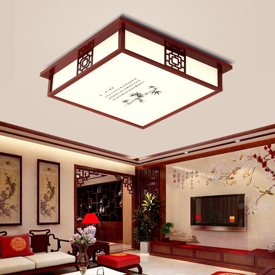 Chinese Ceiling Lamp LED Solid Wood Bedroom Study Living Room Antique Wood Art Printing Simple Chinese Style Home Lighting