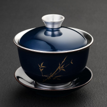 Jingdezhen ceramic bowl blue and white tea cup three cup tea set to respect tea cup single sterling silver gilt hand-painted tea bowl