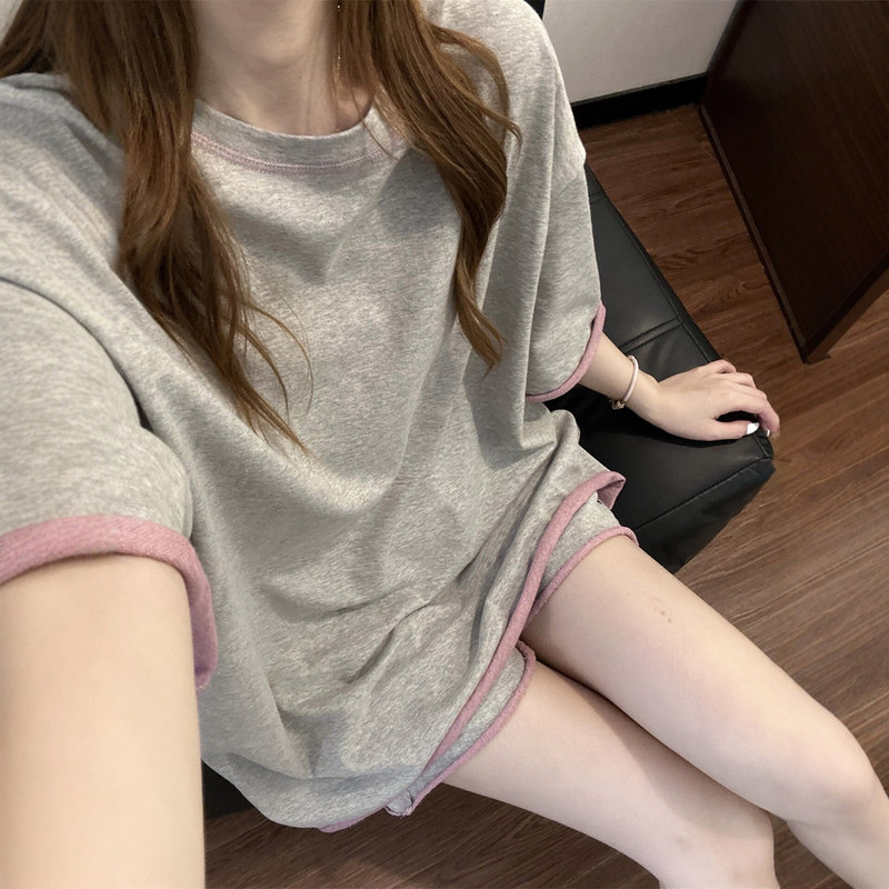 Korean Style Lazy Fashion Sportswear Suit for Women, New Summer Style, Loose and Slimming Short-Sleeved Shorts, Casual Two-Piece Set