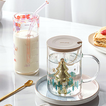 Biological Glass Cup Home Scale Cute Mark Cup Woman with Milk Flower Tea Water Cup Sub Creative with lid spoon